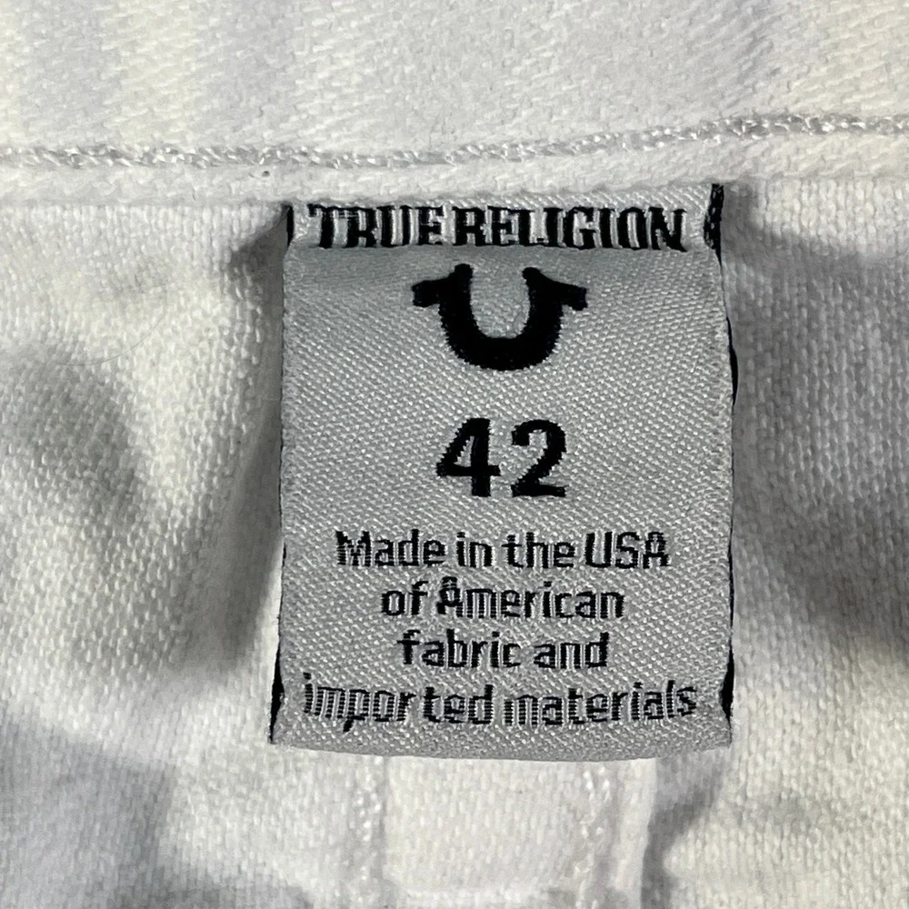 True Religion Ricky Denim Shorts Mens 42 Off White Cotton Relaxed Fit Frayed Hem